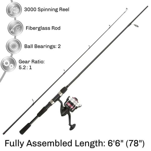 Spinning Rod & Reel Combo Fishing Equipment, 6' 6" - Pink - Image 2