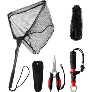 3Pcs Fishing Tool Kit Includes Folding Fishing Landing Net, Fish Lip Gripper