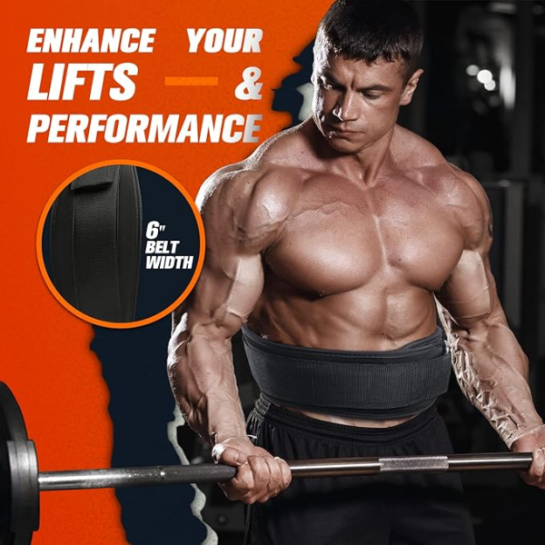 Weight Lifting Belt - Great for Squats, Lunges, Deadlift, Thrusters - Men and Women - 6 Inch Black - Image 3