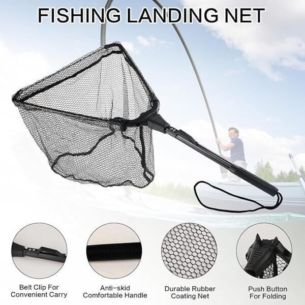 3Pcs Fishing Tool Kit Includes Folding Fishing Landing Net, Fish Lip Gripper - Image 3