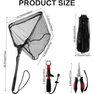 3Pcs Fishing Tool Kit Includes Folding Fishing Landing Net, Fish Lip Gripper