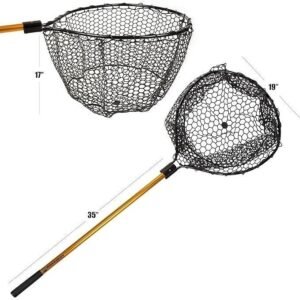 Landing Fish Net - Angler Tool with Clear Rubber Mesh Netting