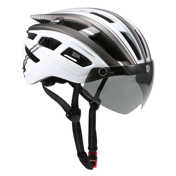 Adjustable Bike Helmet With Sun Visor And Goggles - Silver & Grey